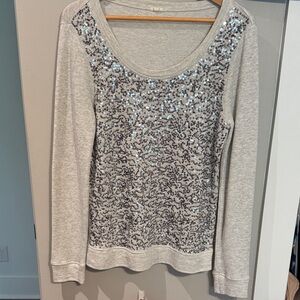 J. Crew Gray Sequin Embellished Long Sleeve Top